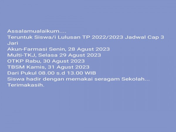 Teruntuk Siswa/i Lulusan TP 2022/2023 Jadwal Cap 3 Jari